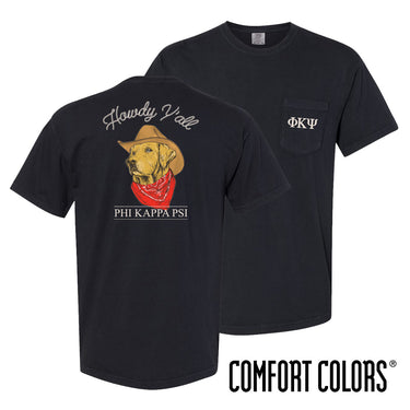 Phi Psi Cowboy Retriever Black Short Sleeve Pocket Tee