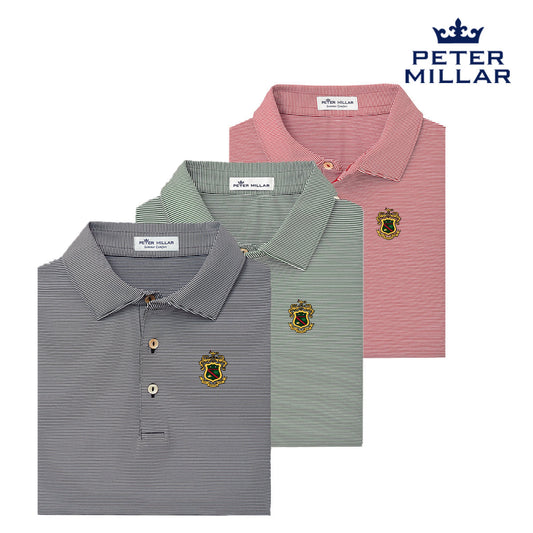 Phi Psi Peter Millar Jubilee Stripe Stretch Jersey Polo with Crest