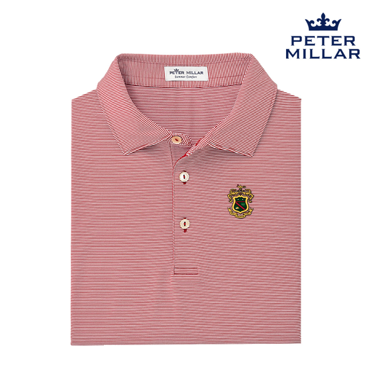 Phi Psi Peter Millar Jubilee Stripe Stretch Jersey Polo with Crest