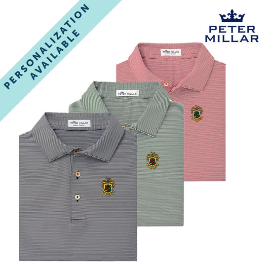 Phi Psi Personalized Peter Millar Jubilee Stripe Stretch Polo with Crest