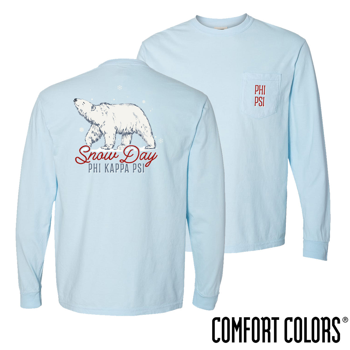 New! Phi Psi Comfort Colors Snow Day Long Sleeve Pocket Tee