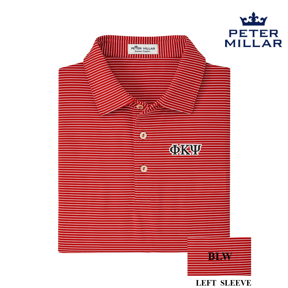 Phi Psi Personalized Red Peter Millar Marlin Performance Jersey Polo With Greek Letters