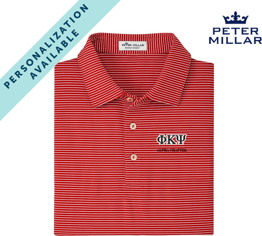 Phi Psi Personalized Red Peter Millar Marlin Performance Jersey Polo With Greek Letters