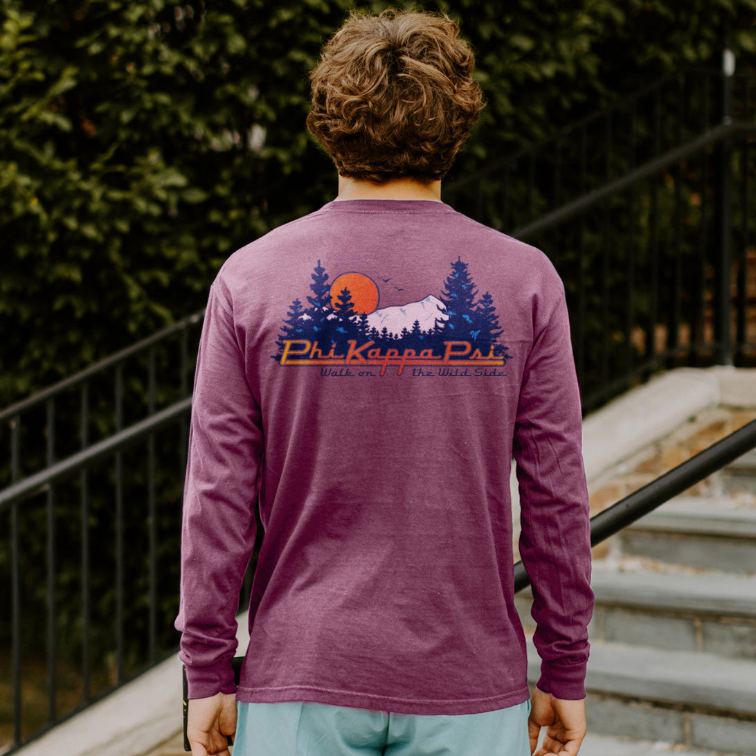 Phi Psi Comfort Colors Berry Retro Wilderness Long Sleeve Pocket Tee