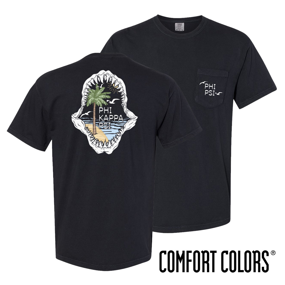 Phi Psi Shark Bite Black Short Sleeve Pocket Tee