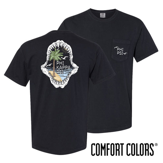 Phi Psi Comfort Colors Shark Bite Black Short Sleeve Pocket Tee