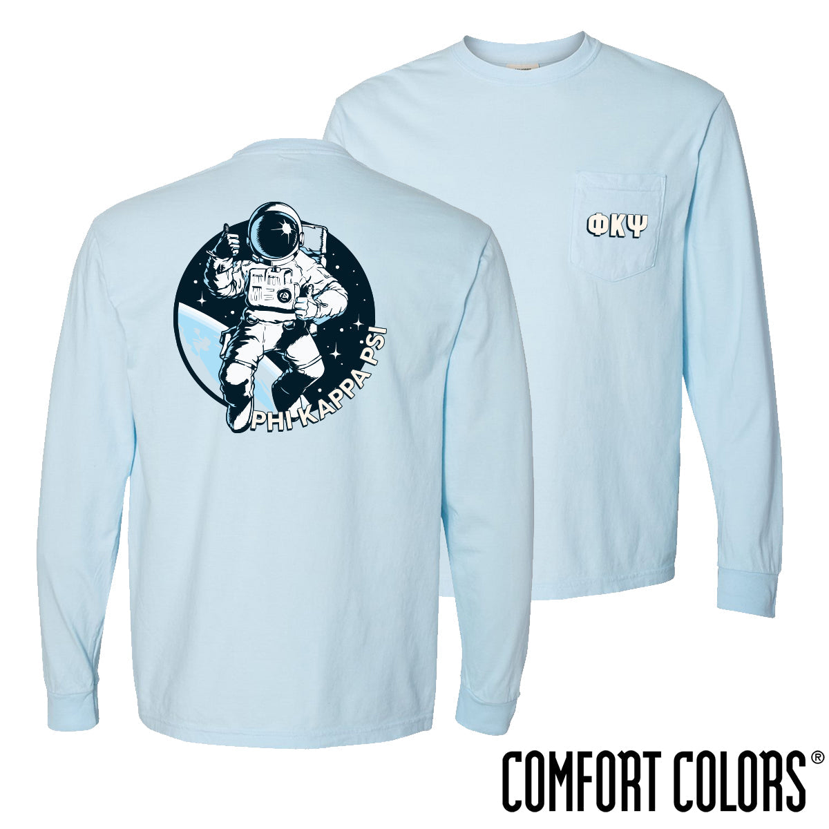 New! Phi Psi Comfort Colors Space Age Long Sleeve Pocket Tee