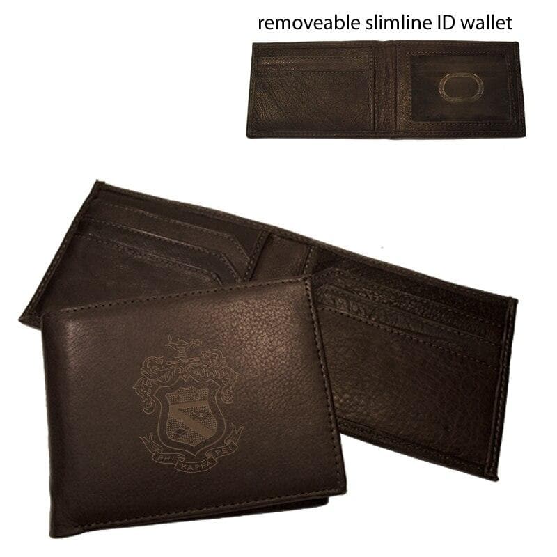 Phi Psi Brown Leather Crest Bi-Fold Wallet | Phi Kappa Psi | Bags > Wallets