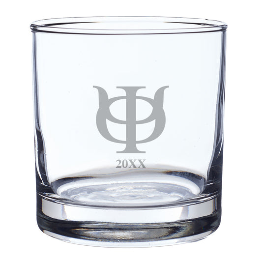 Phi Psi Engraved Year Rocks Glass